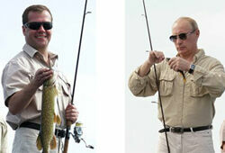 Медведев и Путин съездили на рыбалку и покатались на катере