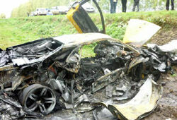 Lamborghini попал в ДТП и сгорел в Нижегородской области