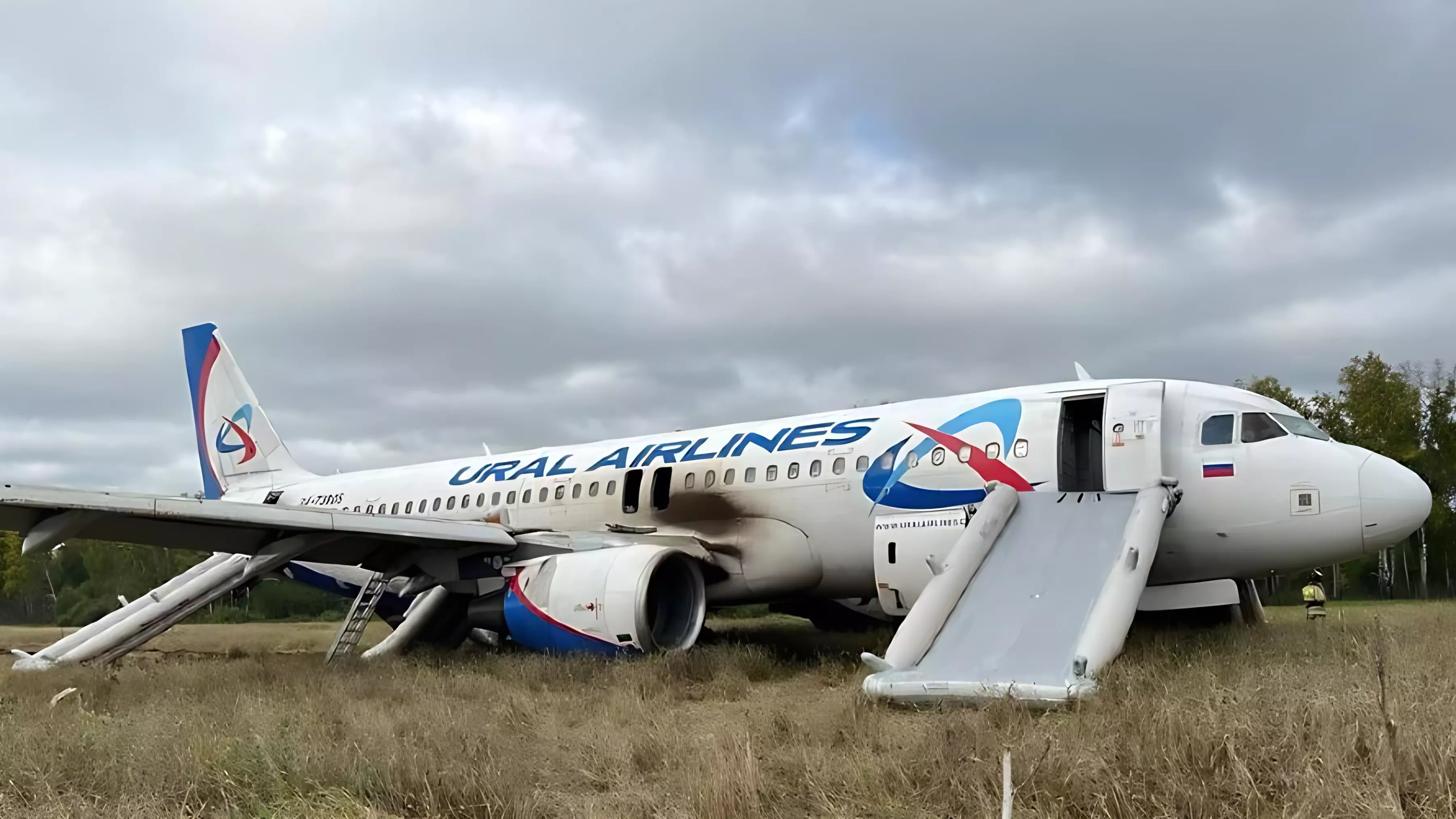 Самолет «Уральских авиалиний», севший на поле