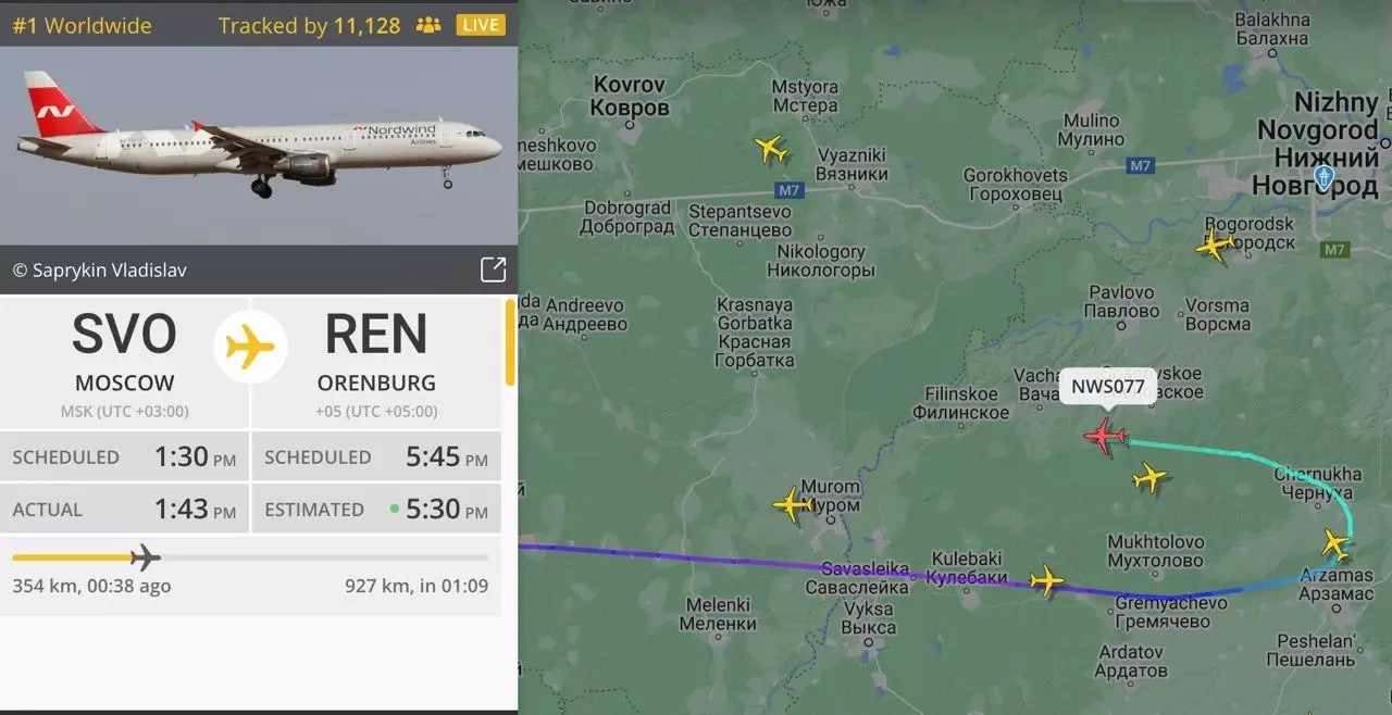 Airbus A321 авиакомпании Nordwind совершил посадку в аэропорту Шереметьево