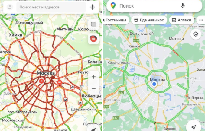 Сервис «Яндекс.Карты» ночью показывал несуществующие пробки в Москве