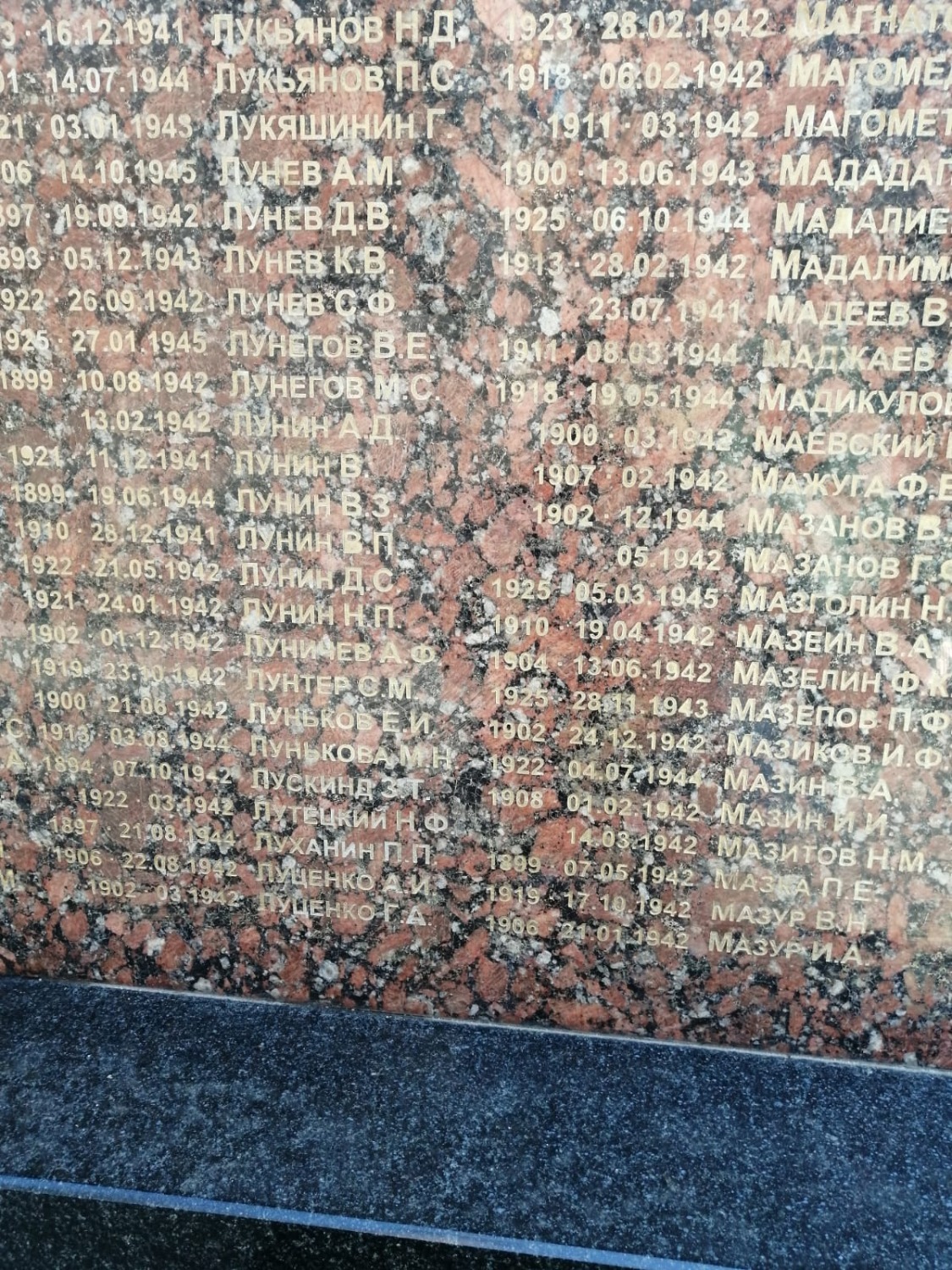 Братская могила на Донском кладбище Москвы. Фамилия летчика Б.Е. Лурье — отсутствует в общем списке фамилий 