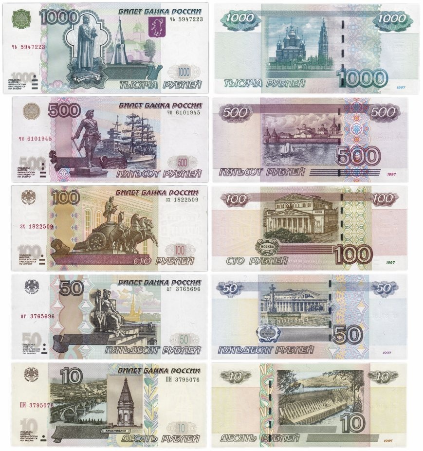 Российские рубли образца 1997 года после деноминации 