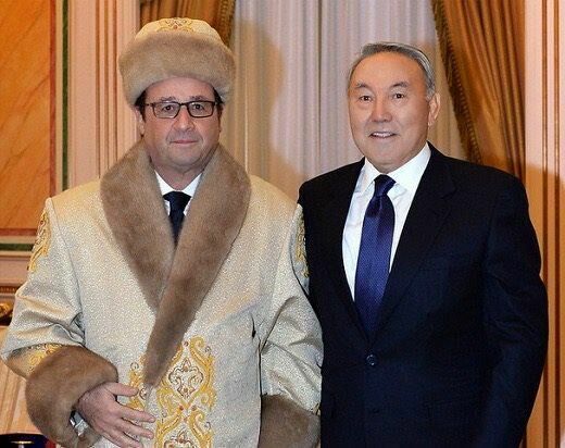 Фото французского президента в казахской шапке подверглось резкой критике