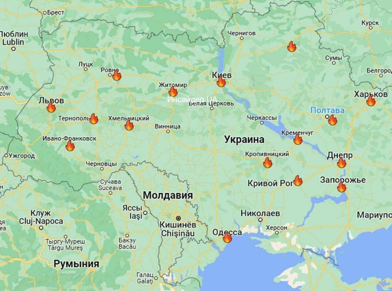 Украинские СМИ публикуют карту ударов по Украине