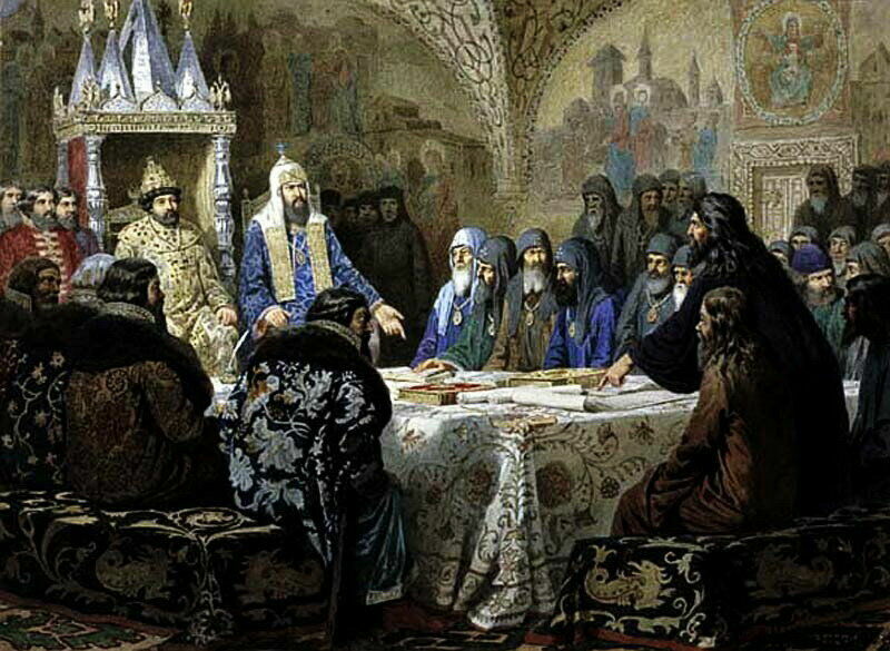 Царь Алексей Михайлович и Патриарх Никон на Церковном Соборе 1654 года
