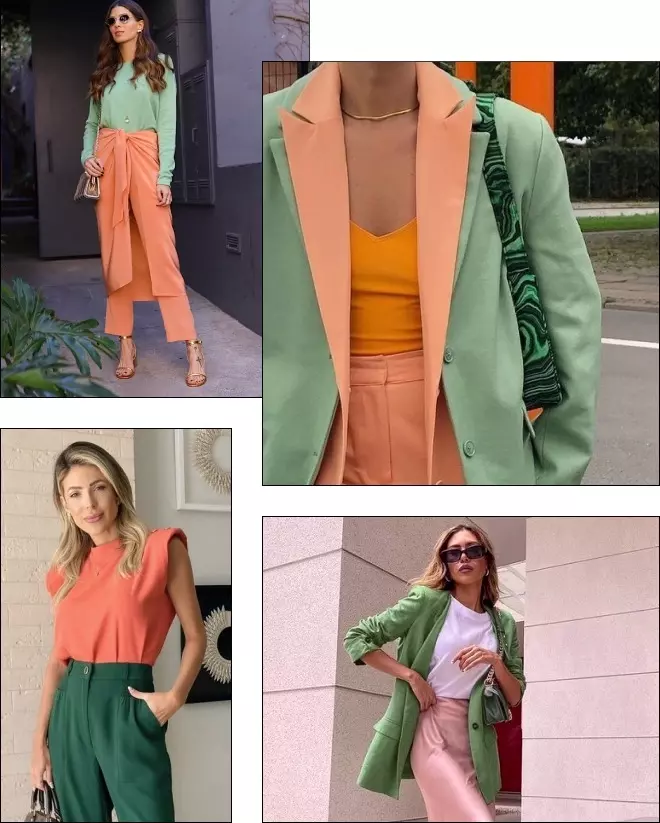 Дерзости образу добавит сочетание модного в этом году персикового цвета с оттенками зеленого