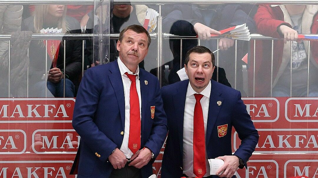 Олег Знарок и Илья Воробьев в сборной России по хоккею.

