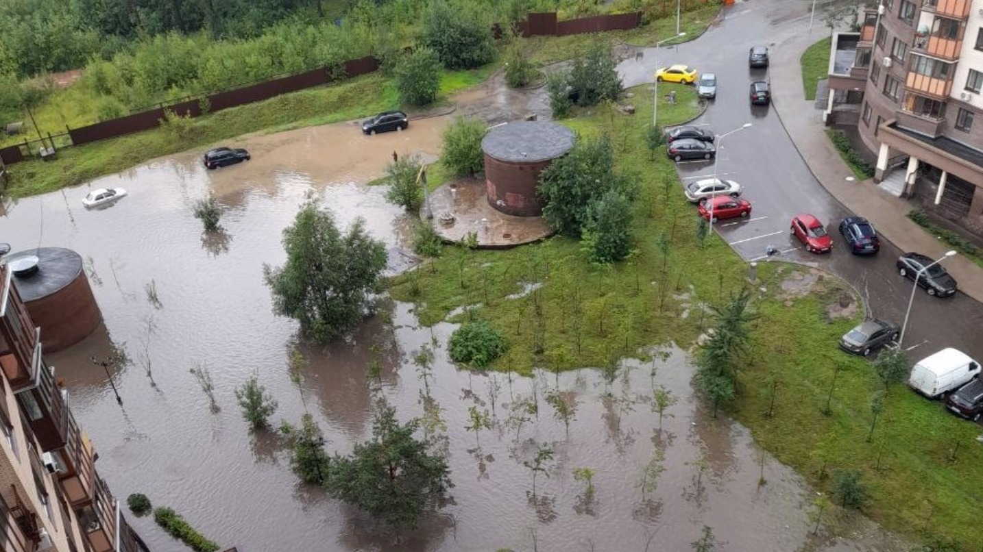 «Буду на Мерседесе»: москвичи спасаются от потопа на крышах автомобилей (ВИДЕО)