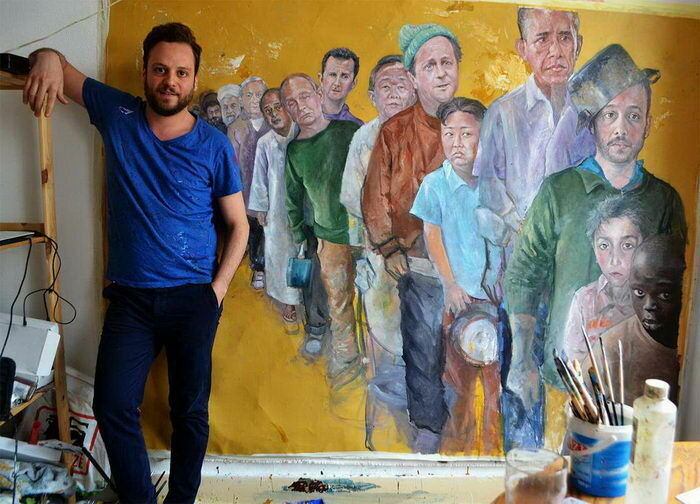 Сирийский художник написал портреты мировых лидеров в образе беженцев