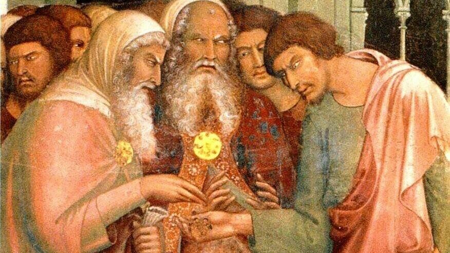 Иуда получает свои 30 серебренников за донос на Христа