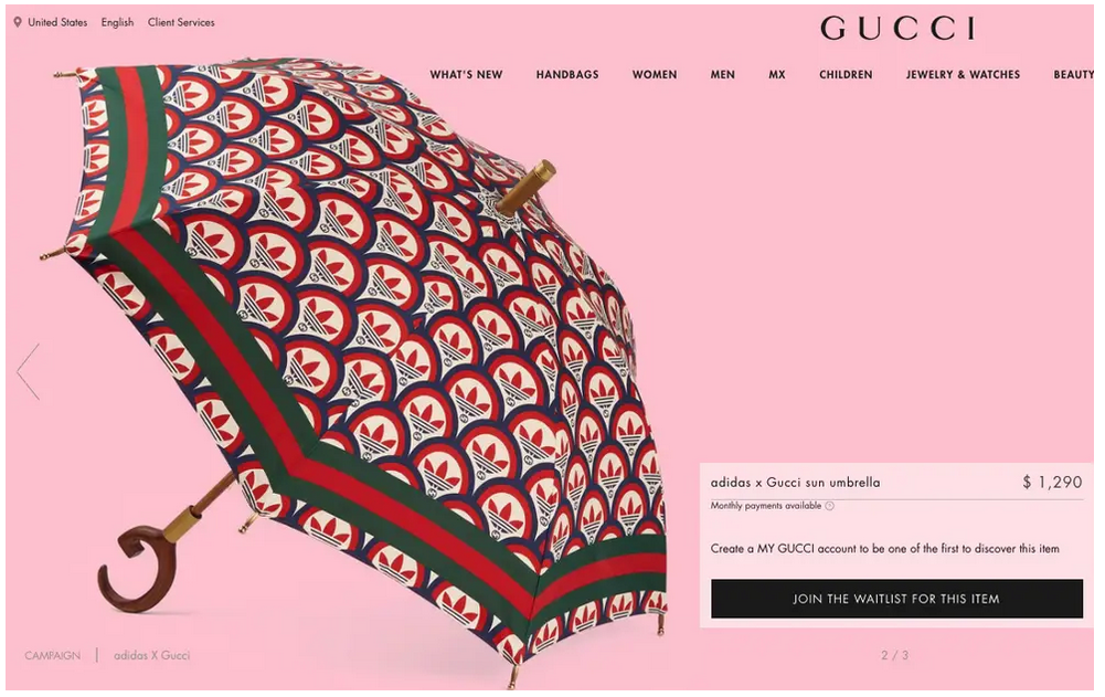 Adidas и Gucci выпускают зонт за 1290 долларов, не защищающий от дождя