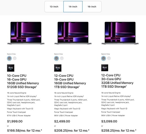 Цены на MacBook Pro 15" 2023 года в США начинаются от $2000 