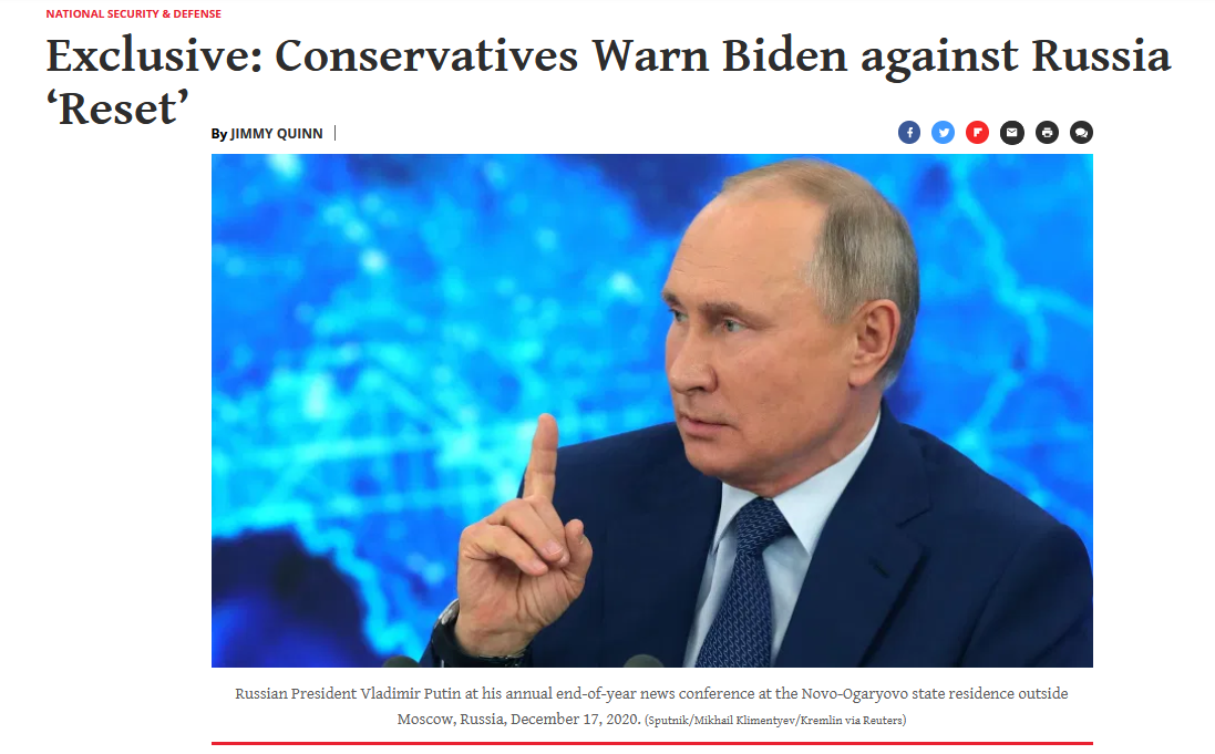 National Review: консерваторы предостерегают Байдена от перезагрузки с Россией