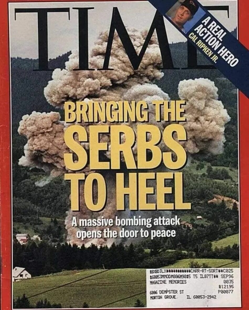 «Приведение сербов к повиновению. Массированная бомбардировка открывает дверь к миру»: 23 года НАТО начало бомбить Сербию. Обложка журнала Time, посвященная этой годовщине 