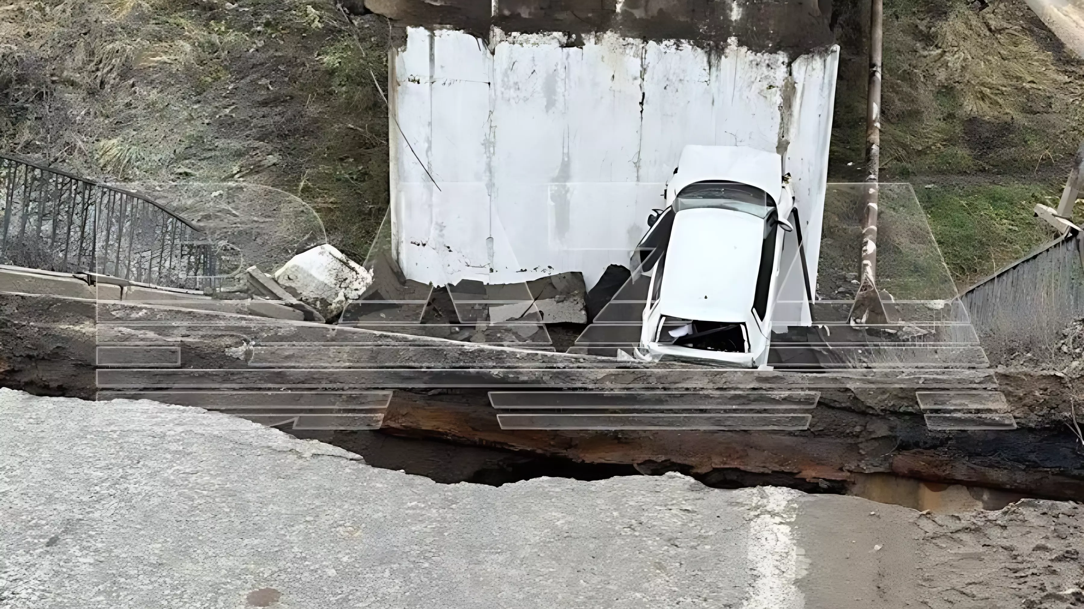 В 50 км от Москвы автомобильный мост рухнул вместе с машиной