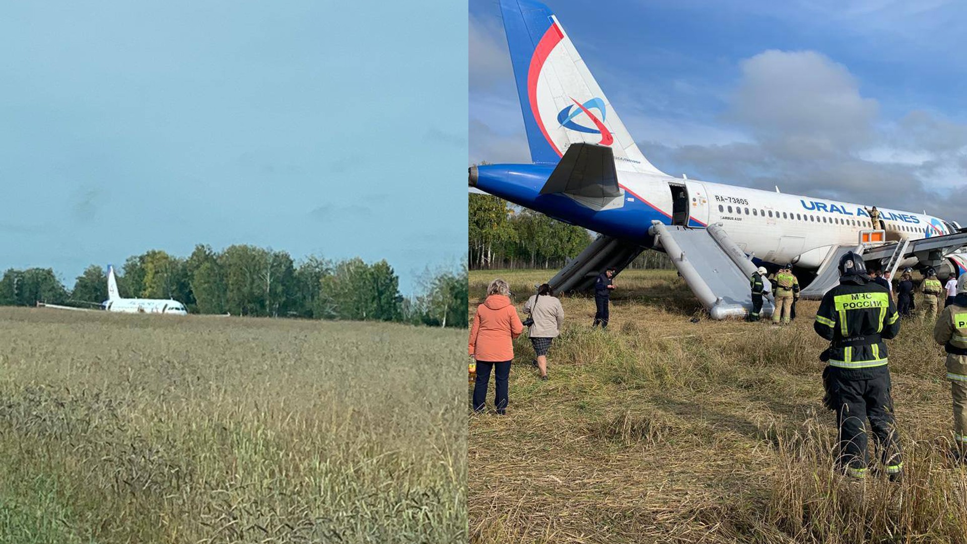 Самолет совершил жесткую посадку в поле