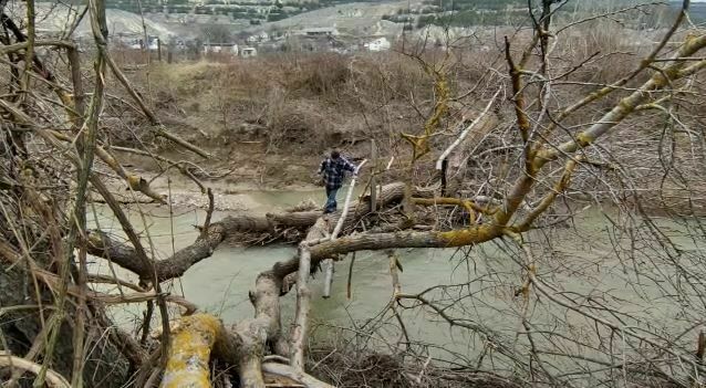 Обрушение моста заставило жителей крымского села перебираться через реку по деревьям