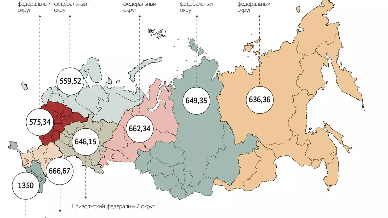 Число разводов на 1 тысячу населения по регионам России