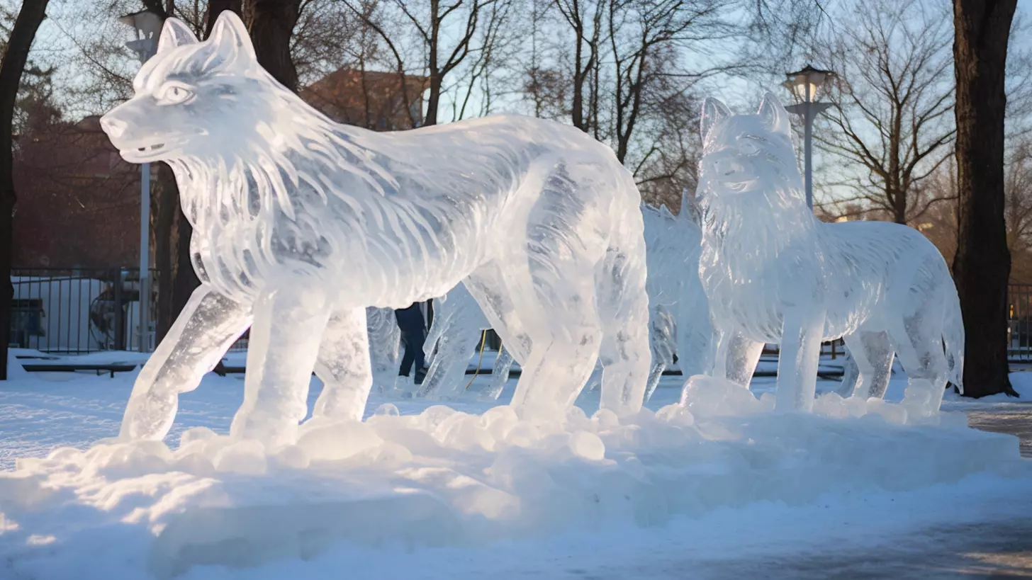 Дети могут посетить экспозицию ледяных скульптур в резиденции Деда Мороза 