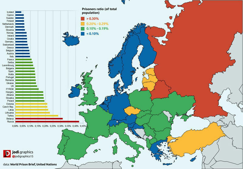 Тюремная карта Европы: почему мы - в красном