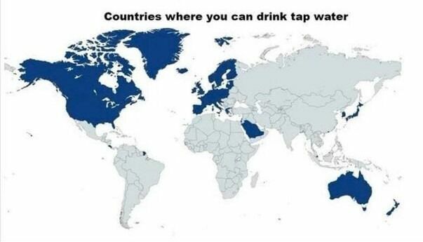 В странах, выкрашенных в синий цвет, воду из-под крана пить можно