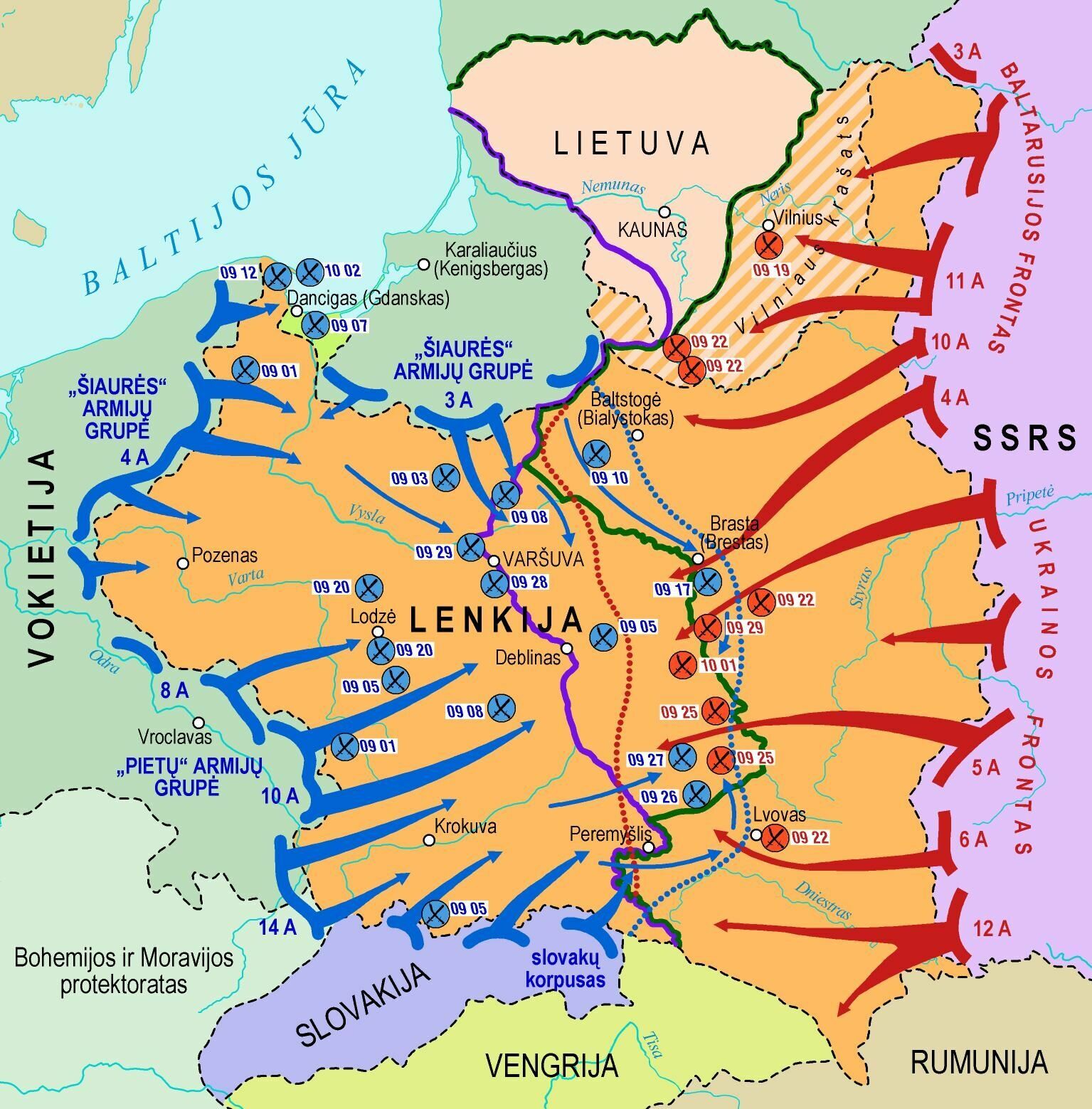 Карта боевых действий вермахта и Красной Армии в сентябре 1939 года
